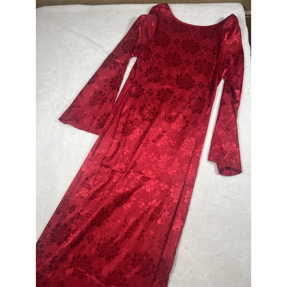 VICI Dress Womens Large Red Floral‎ Jacquard Bell Sleeve V Back Maxi Formal Gown